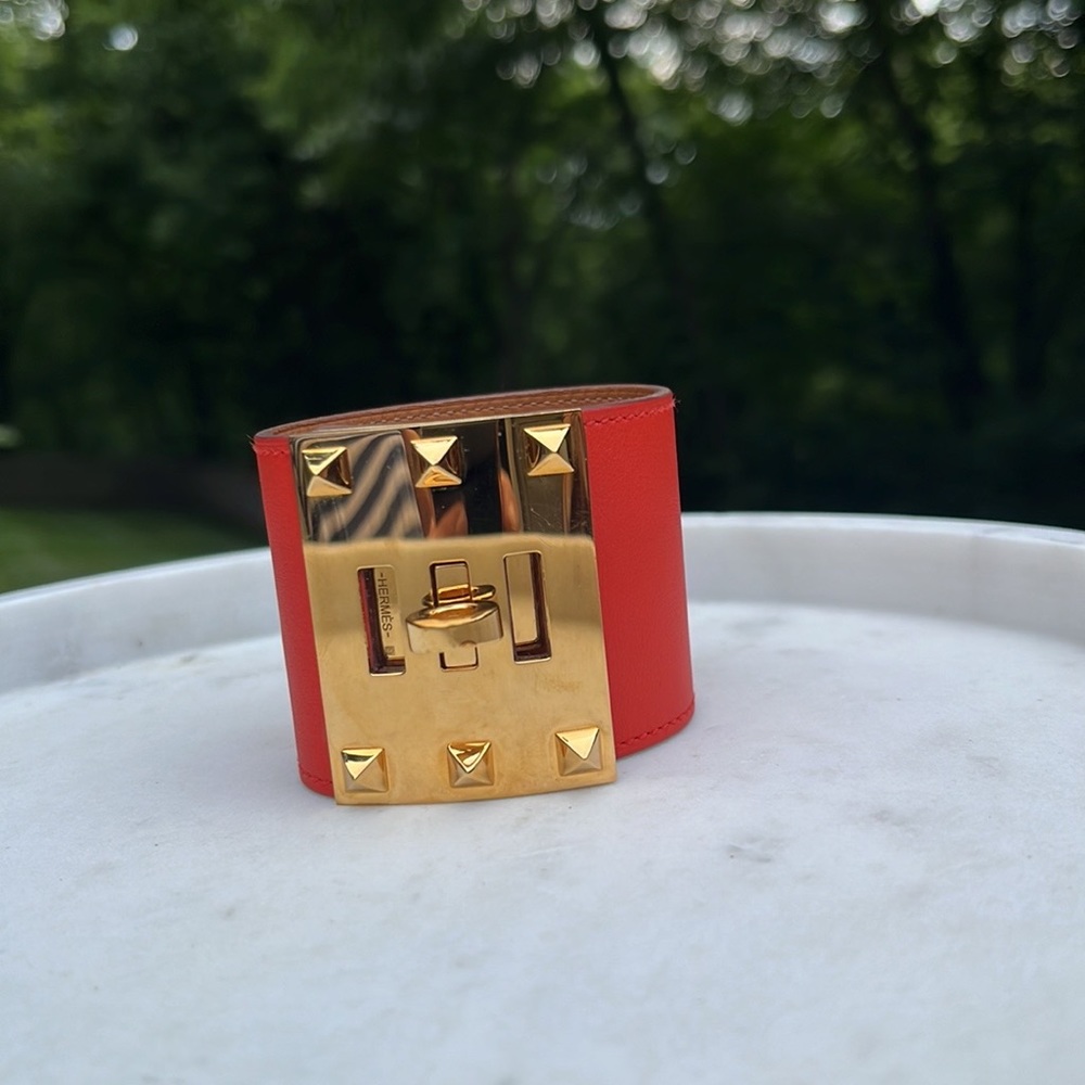 HERMES KELLY DOG EXTREME ORANGE EPSON CUFF BRACELET